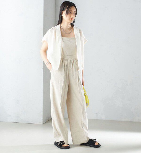 SHIPS for women「〈手洗い可能〉ストレッチ リネン ベアトップ サロペット」|ワンピース|