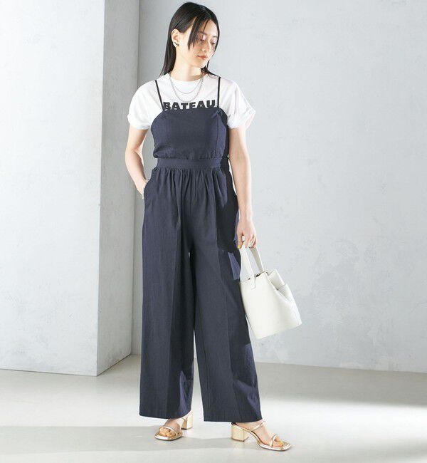 SHIPS for women「〈手洗い可能〉ストレッチ リネン ベアトップ サロペット」|ワンピース|