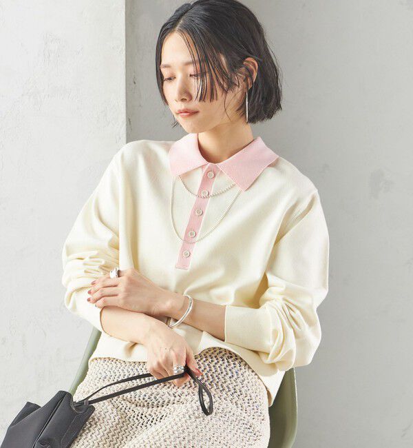 SHIPS for women「〈手洗い可能〉配色 ポロカラー プルオーバー」|ニット・セーター|