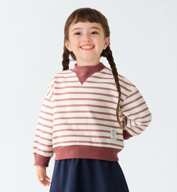 SHIPS Colors 「SHIPS Colors:80～130cm / ミニ裏毛 ボーダー モックネック トップス」|Tシャツ・カットソー|ピンク