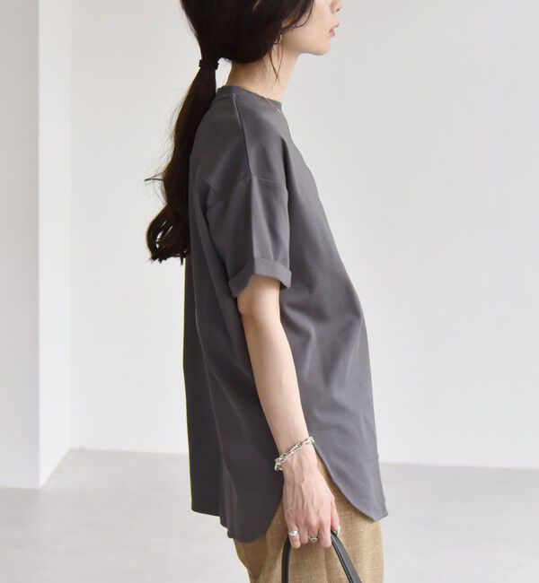 quaranciel「quaranciel:〈接触冷感/汗染み防止/洗濯機可能〉スリット ルーズ チュニック TEE」|Tシャツ・カットソー|