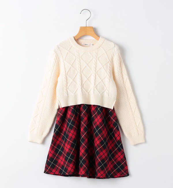 SHIPS KIDS「SHIPS KIDS:100～130cm /〈洗濯機可能〉ケーブルニット ドッキング ワンピース」|ワンピース|オフホワイト