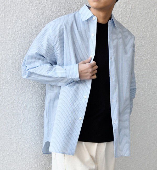 SHIPS any「SHIPS any: JAPAN MADE ブルー ストライプ/ソリッド レギュラーカラー シャツ◇」|シャツ・ブラウス|