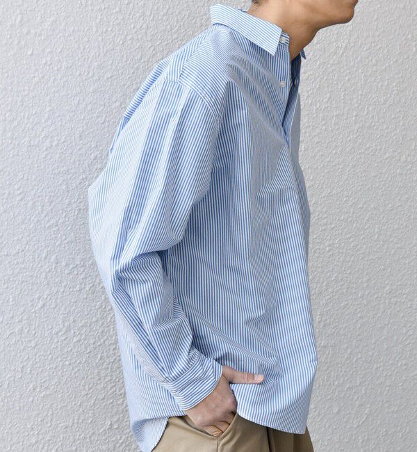 SHIPS any「SHIPS any: JAPAN MADE ブルー ストライプ/ソリッド レギュラーカラー シャツ◇」|シャツ・ブラウス|
