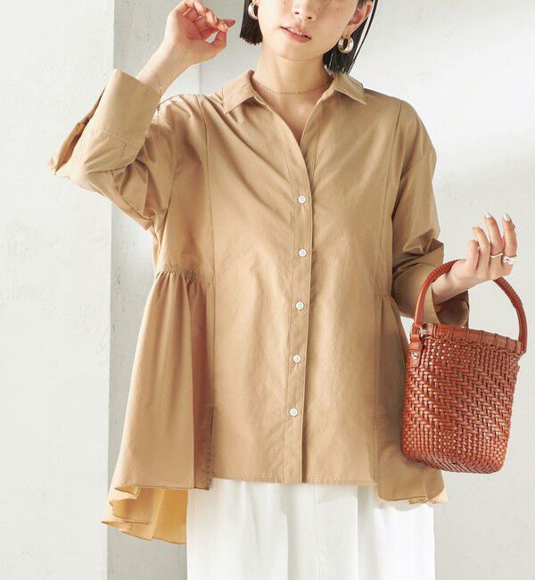 SHIPS for women「〈手洗い可能〉ポリエステル コットン ギャザー 切替 羽織 シャツ」|シャツ・ブラウス|ベージュ