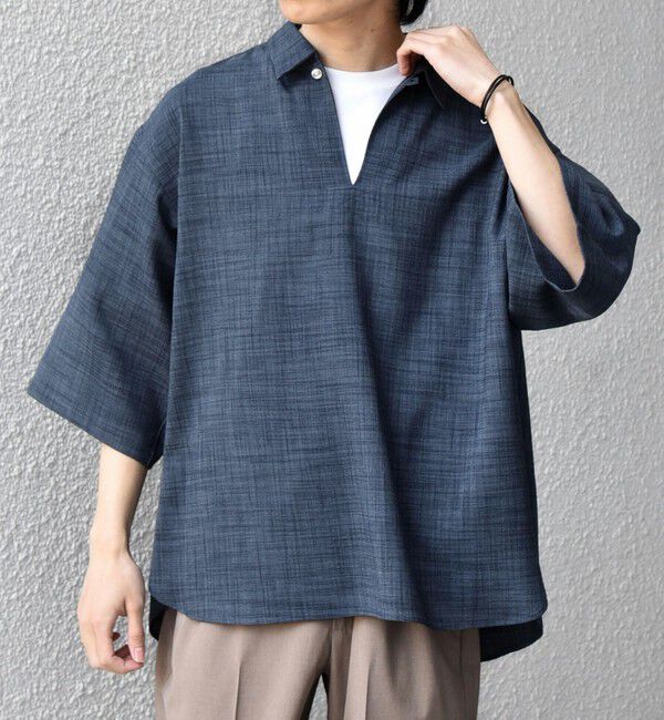 SHIPS any「SHIPS any:〈UVカット〉FUTURE LINEN CANVAS リネンライク スキッパー プルオーバーシャツ◇」|シャツ・ブラウス|