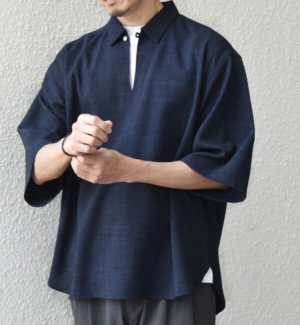 SHIPS any「SHIPS any:〈UVカット〉FUTURE LINEN CANVAS リネンライク スキッパー プルオーバーシャツ◇」|シャツ・ブラウス|