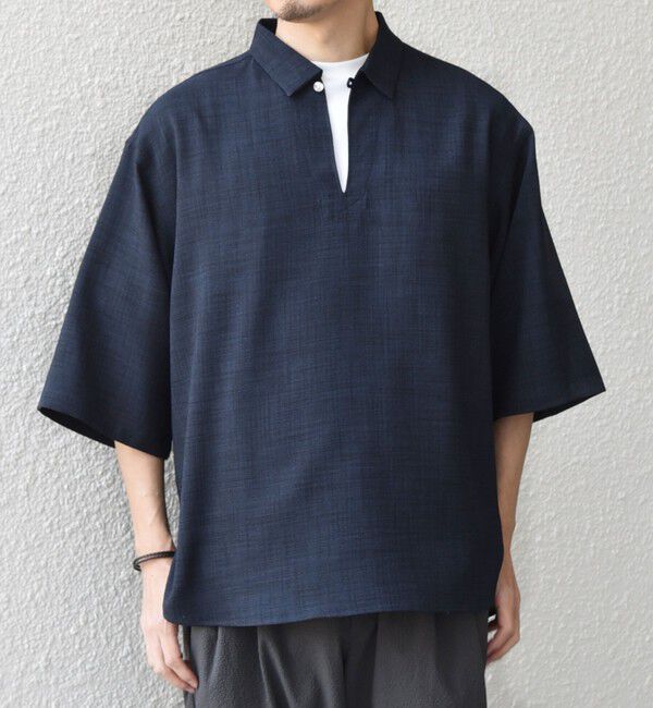 SHIPS any「SHIPS any:〈UVカット〉FUTURE LINEN CANVAS リネンライク スキッパー プルオーバーシャツ◇」|シャツ・ブラウス|