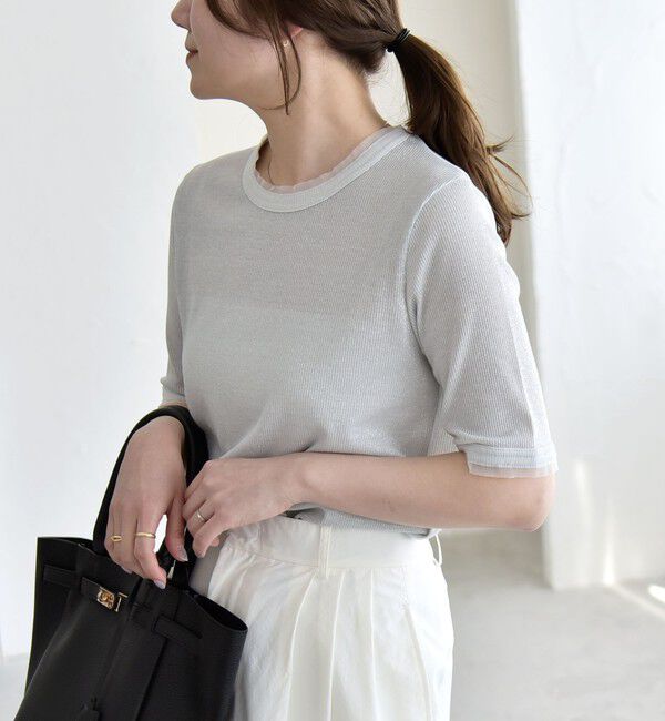 quaranciel「quaranciel:〈手洗い可能〉ラメ チュール リブ コンパクト TEE」|Tシャツ・カットソー|