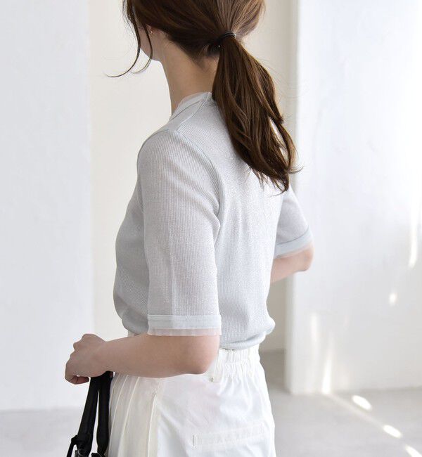 quaranciel「quaranciel:〈手洗い可能〉ラメ チュール リブ コンパクト TEE」|Tシャツ・カットソー|