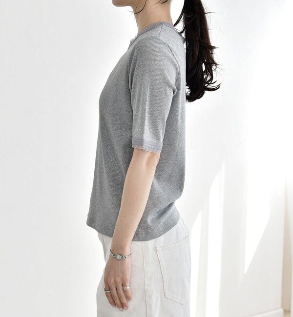 quaranciel「quaranciel:〈手洗い可能〉ラメ チュール リブ コンパクト TEE」|Tシャツ・カットソー|