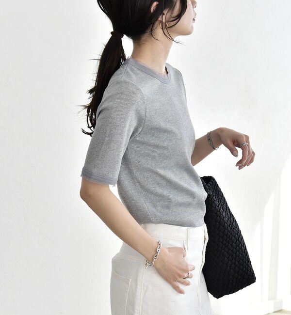 quaranciel「quaranciel:〈手洗い可能〉ラメ チュール リブ コンパクト TEE」|Tシャツ・カットソー|