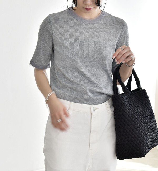quaranciel「quaranciel:〈手洗い可能〉ラメ チュール リブ コンパクト TEE」|Tシャツ・カットソー|