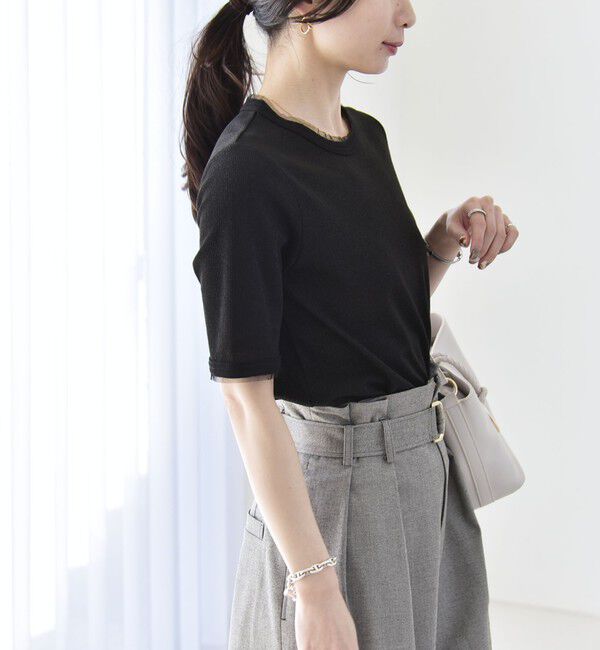 quaranciel「quaranciel:〈手洗い可能〉ラメ チュール リブ コンパクト TEE」|Tシャツ・カットソー|