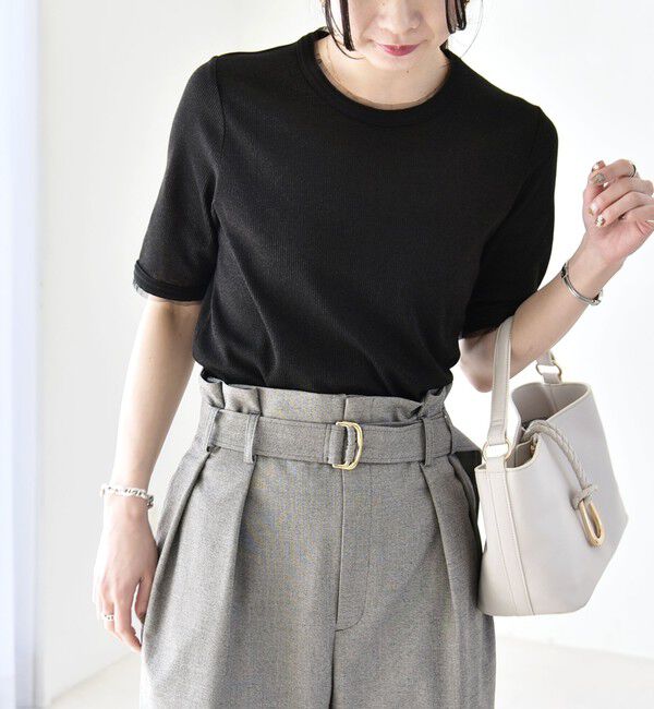 quaranciel「quaranciel:〈手洗い可能〉ラメ チュール リブ コンパクト TEE」|Tシャツ・カットソー|