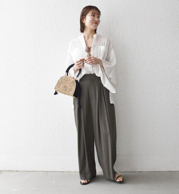 SHIPS any「SHIPS any:〈洗濯機可能〉楊柳 シアー バンド カラー フレア シャツ」|シャツ・ブラウス|