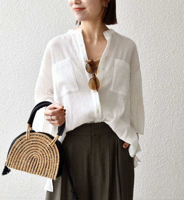 SHIPS any「SHIPS any:〈洗濯機可能〉楊柳 シアー バンド カラー フレア シャツ」|シャツ・ブラウス|