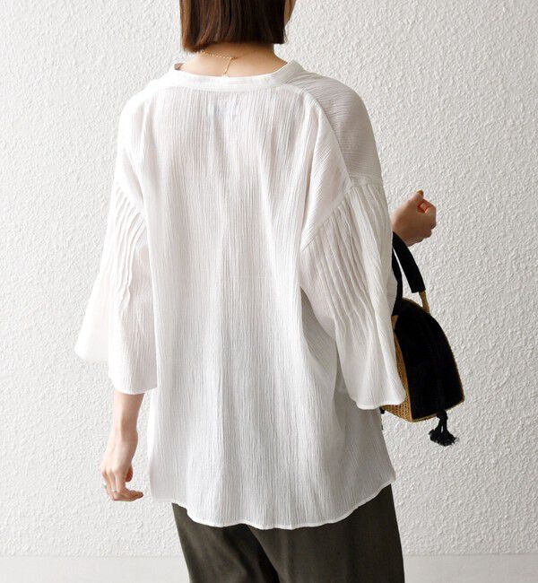 SHIPS any「SHIPS any:〈洗濯機可能〉楊柳 シアー バンド カラー フレア シャツ」|シャツ・ブラウス|