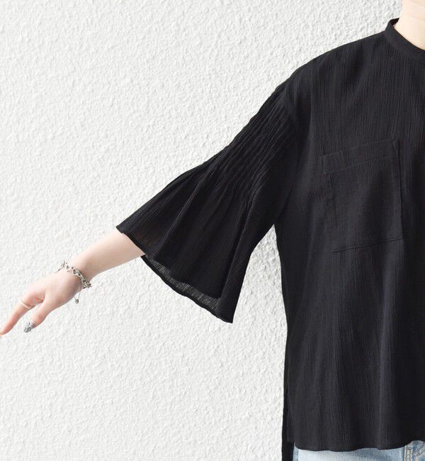 SHIPS any「SHIPS any:〈洗濯機可能〉楊柳 シアー バンド カラー フレア シャツ」|シャツ・ブラウス|