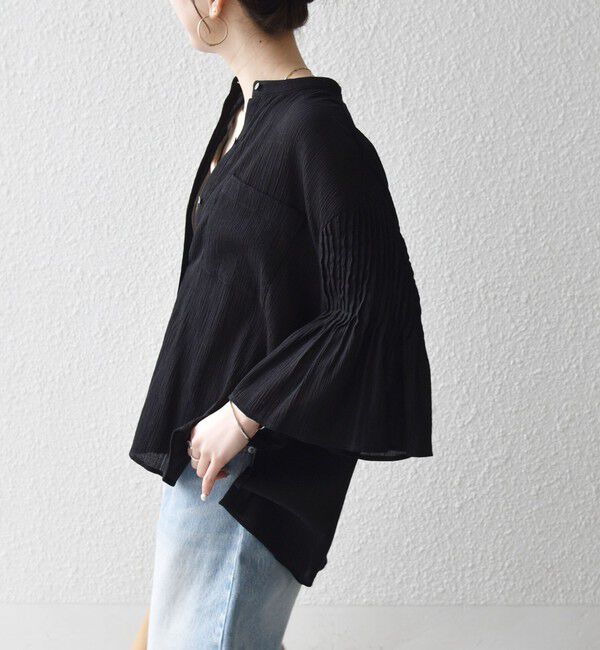 SHIPS any「SHIPS any:〈洗濯機可能〉楊柳 シアー バンド カラー フレア シャツ」|シャツ・ブラウス|