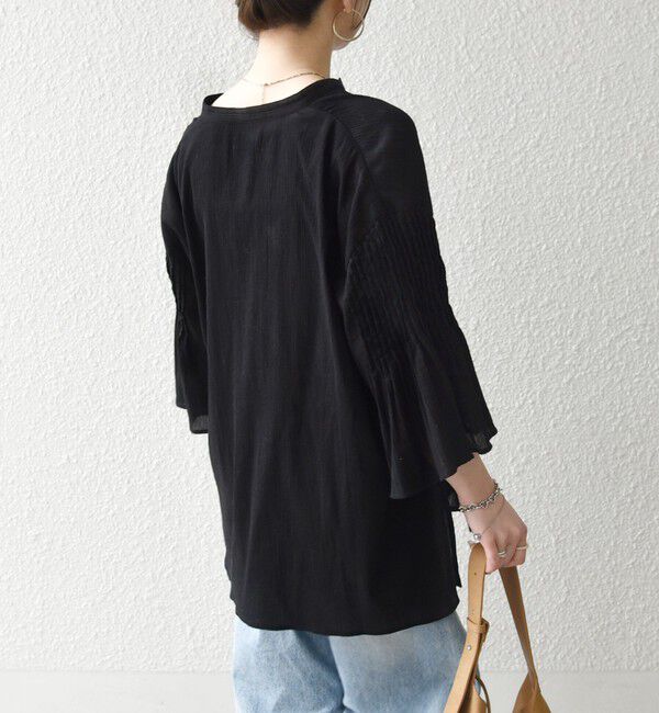 SHIPS any「SHIPS any:〈洗濯機可能〉楊柳 シアー バンド カラー フレア シャツ」|シャツ・ブラウス|