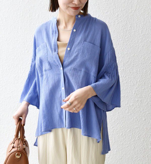 SHIPS any「SHIPS any:〈洗濯機可能〉楊柳 シアー バンド カラー フレア シャツ」|シャツ・ブラウス|