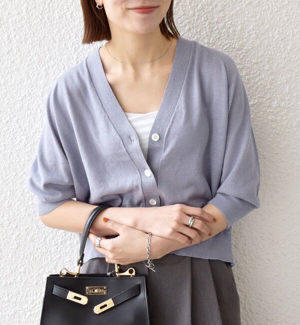 SHIPS any「SHIPS any:〈手洗い可能〉リネン ミックス Vネック ショート シアー カーディガン 2」|カーディガン|