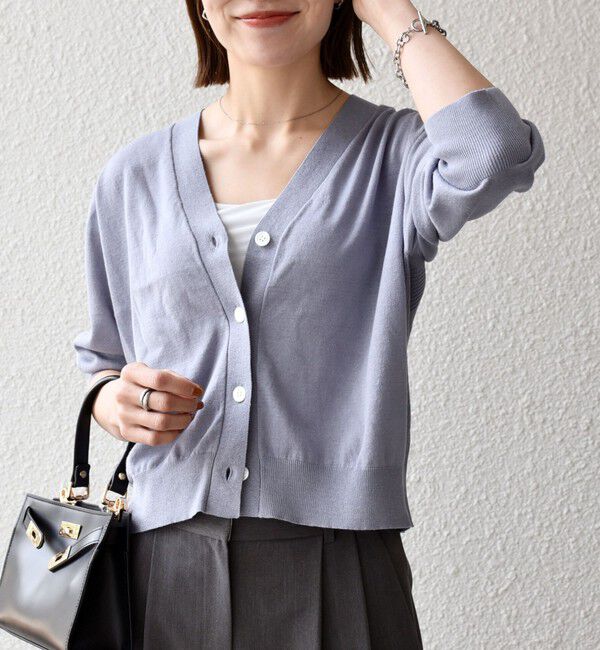 SHIPS any「SHIPS any:〈手洗い可能〉リネン ミックス Vネック ショート シアー カーディガン 2」|カーディガン|