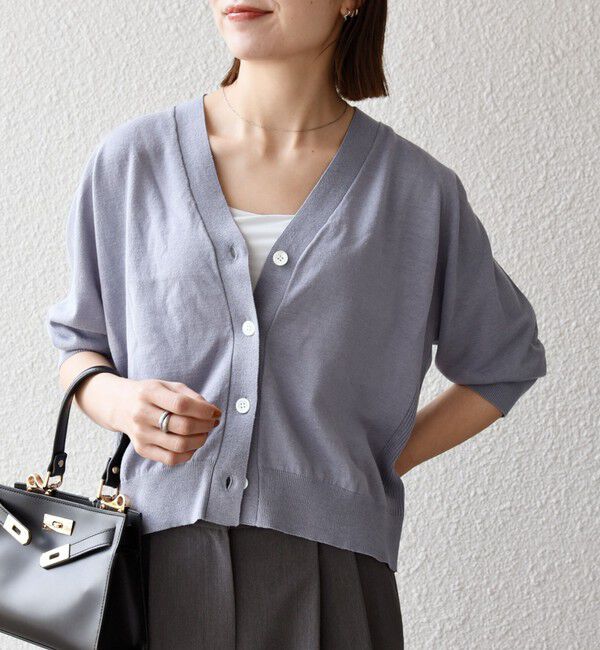 SHIPS any「SHIPS any:〈手洗い可能〉リネン ミックス Vネック ショート シアー カーディガン 2」|カーディガン|