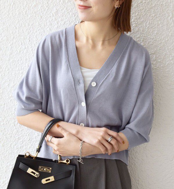 SHIPS any「SHIPS any:〈手洗い可能〉リネン ミックス Vネック ショート シアー カーディガン 2」|カーディガン|