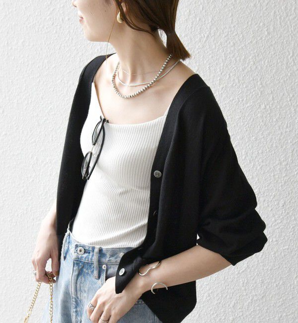 SHIPS any「SHIPS any:〈手洗い可能〉リネン ミックス Vネック ショート シアー カーディガン 2」|カーディガン|