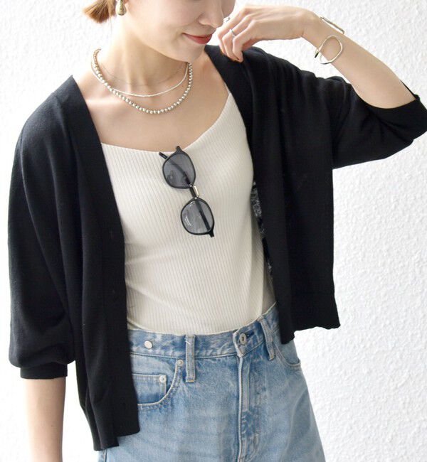 SHIPS any「SHIPS any:〈手洗い可能〉リネン ミックス Vネック ショート シアー カーディガン 2」|カーディガン|