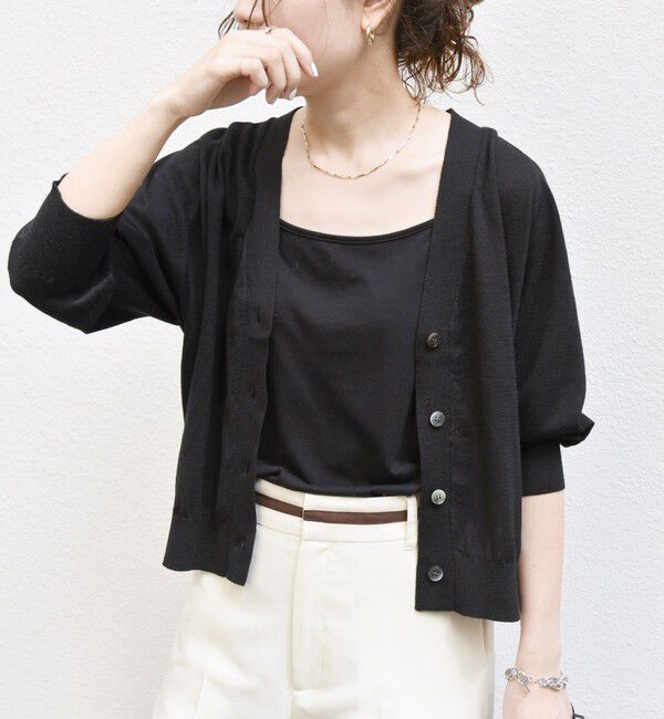 SHIPS any「SHIPS any:〈手洗い可能〉リネン ミックス Vネック ショート シアー カーディガン 2」|カーディガン|