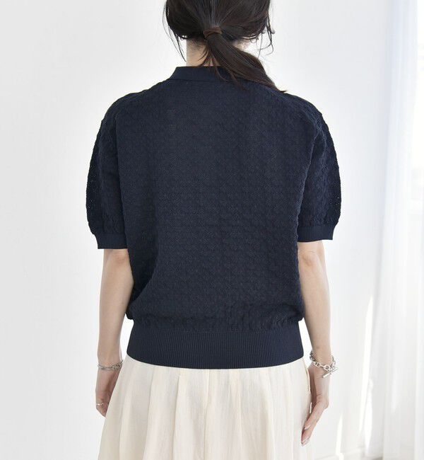 quaranciel「《予約》quaranciel:〈手洗い可能〉透かし編み ポロ ニット プルオーバー」|ニット・セーター|