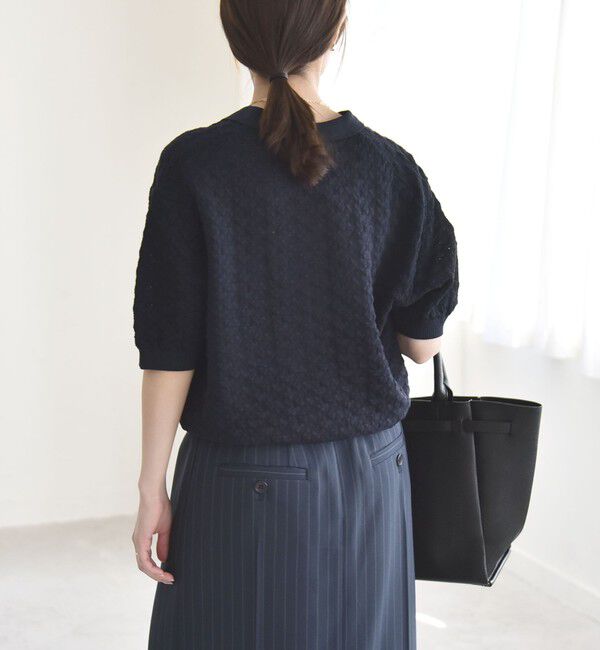 quaranciel「《予約》quaranciel:〈手洗い可能〉透かし編み ポロ ニット プルオーバー」|ニット・セーター|