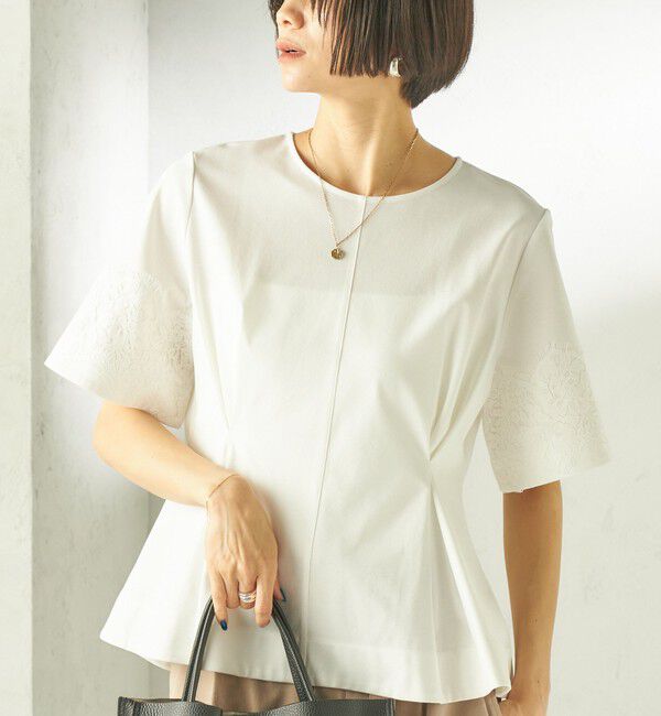 SHIPS for women「《予約》〈手洗い可能〉シルケット ポンチ レース コンビ プルオーバー」|Tシャツ・カットソー|