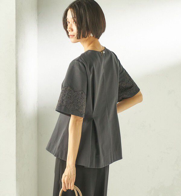 SHIPS for women「《予約》〈手洗い可能〉シルケット ポンチ レース コンビ プルオーバー」|Tシャツ・カットソー|