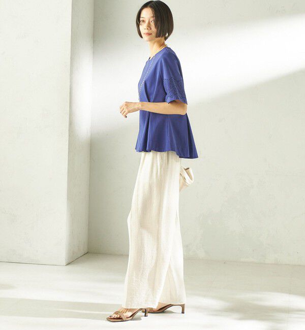 SHIPS for women「《予約》〈手洗い可能〉シルケット ポンチ レース コンビ プルオーバー」|Tシャツ・カットソー|