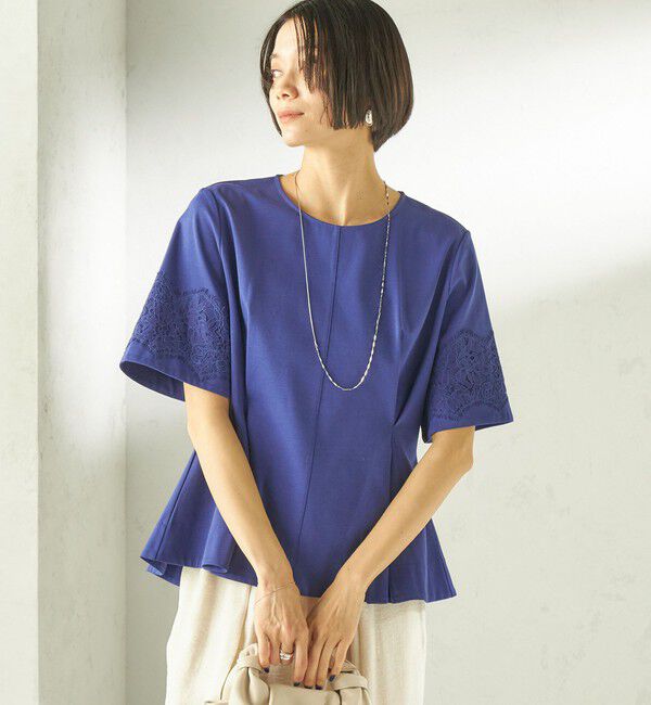 SHIPS for women「《予約》〈手洗い可能〉シルケット ポンチ レース コンビ プルオーバー」|Tシャツ・カットソー|