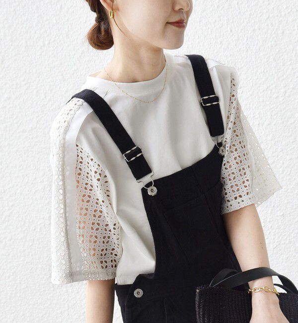 SHIPS for women「《予約》【WEB限定】〈手洗い可能〉レース コンビ ショート スリーブ カットソー」|Tシャツ・カットソー|