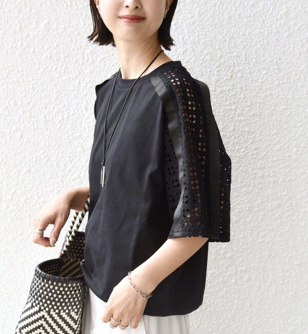 SHIPS for women「《予約》【WEB限定】〈手洗い可能〉レース コンビ ショート スリーブ カットソー」|Tシャツ・カットソー|