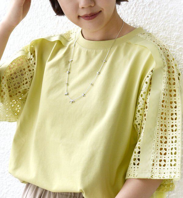 SHIPS for women「《予約》【WEB限定】〈手洗い可能〉レース コンビ ショート スリーブ カットソー」|Tシャツ・カットソー|