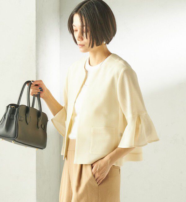 SHIPS for women「《予約》〈手洗い可能〉ミニ チェック カラミ ノーカラー ジャケット」|ノーカラージャケット|