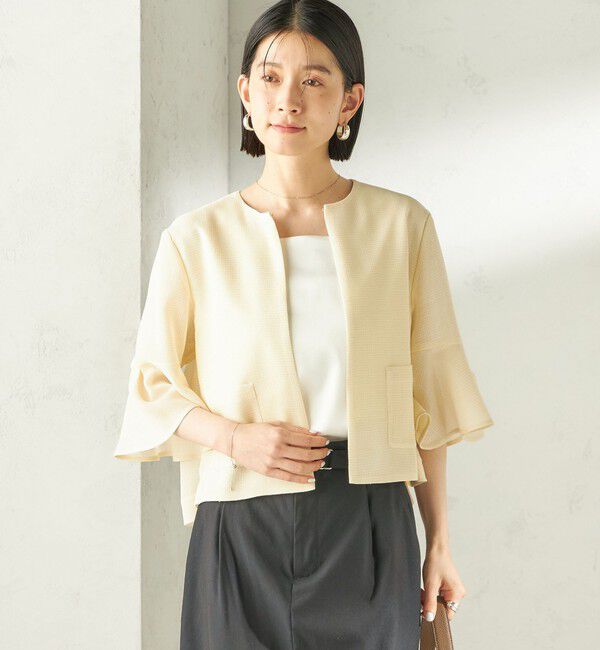 SHIPS for women「《予約》〈手洗い可能〉ミニ チェック カラミ ノーカラー ジャケット」|ノーカラージャケット|