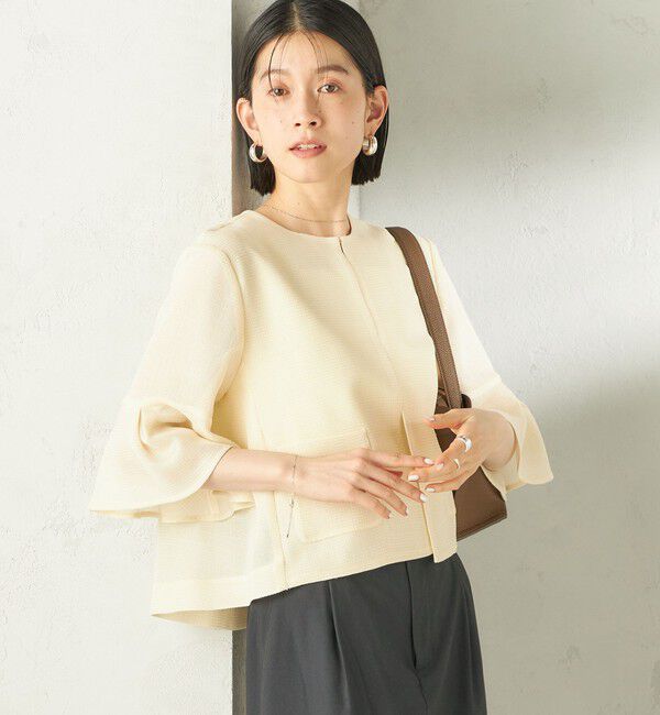 SHIPS for women「《予約》〈手洗い可能〉ミニ チェック カラミ ノーカラー ジャケット」|ノーカラージャケット|