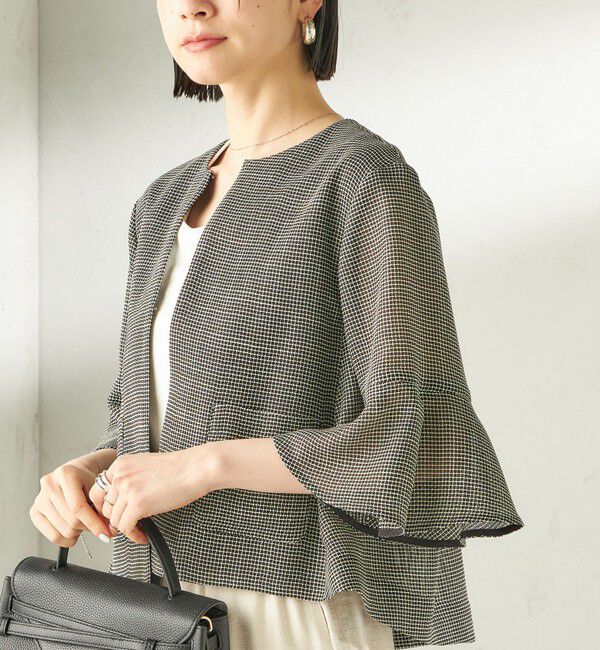 SHIPS for women「《予約》〈手洗い可能〉ミニ チェック カラミ ノーカラー ジャケット」|ノーカラージャケット|
