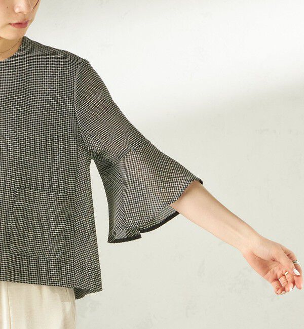 SHIPS for women「《予約》〈手洗い可能〉ミニ チェック カラミ ノーカラー ジャケット」|ノーカラージャケット|