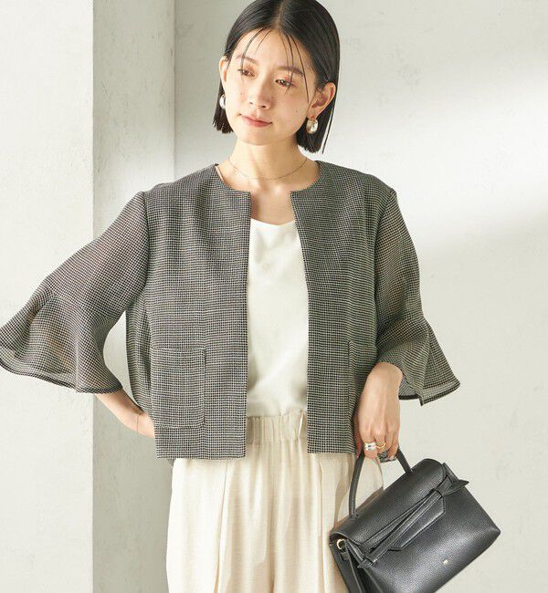 SHIPS for women「《予約》〈手洗い可能〉ミニ チェック カラミ ノーカラー ジャケット」|ノーカラージャケット|