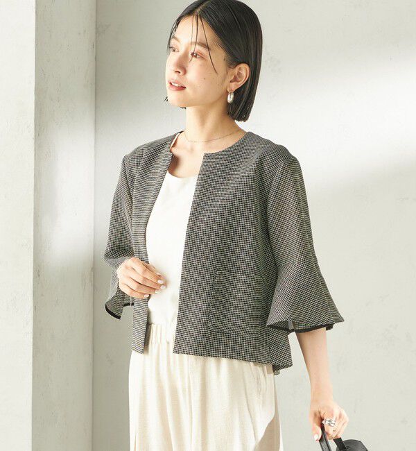 SHIPS for women「《予約》〈手洗い可能〉ミニ チェック カラミ ノーカラー ジャケット」|ノーカラージャケット|