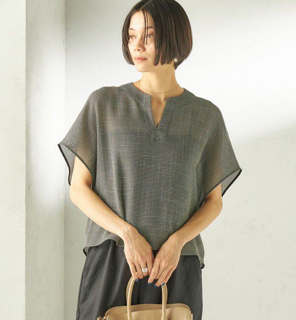 SHIPS for women「《予約》〈手洗い可能〉ミニ チェック カラミ スキッパー プルオーバー」|シャツ・ブラウス|